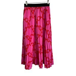 N by Nancy Pleated Pull On Skirt Pink Red Chain Pattern Ankle Length Small